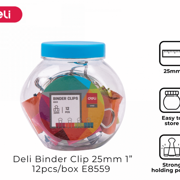 PINCE DOUBLE CLIP EN METAL COLOREE DELI E8559 25MM 12PCS